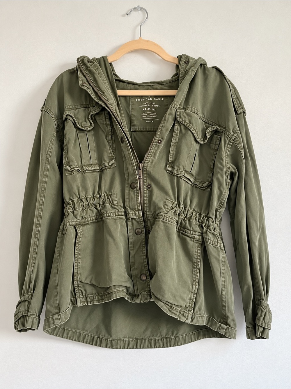 American Eagle Outfitters Olive Green Utility Jacket with Hood